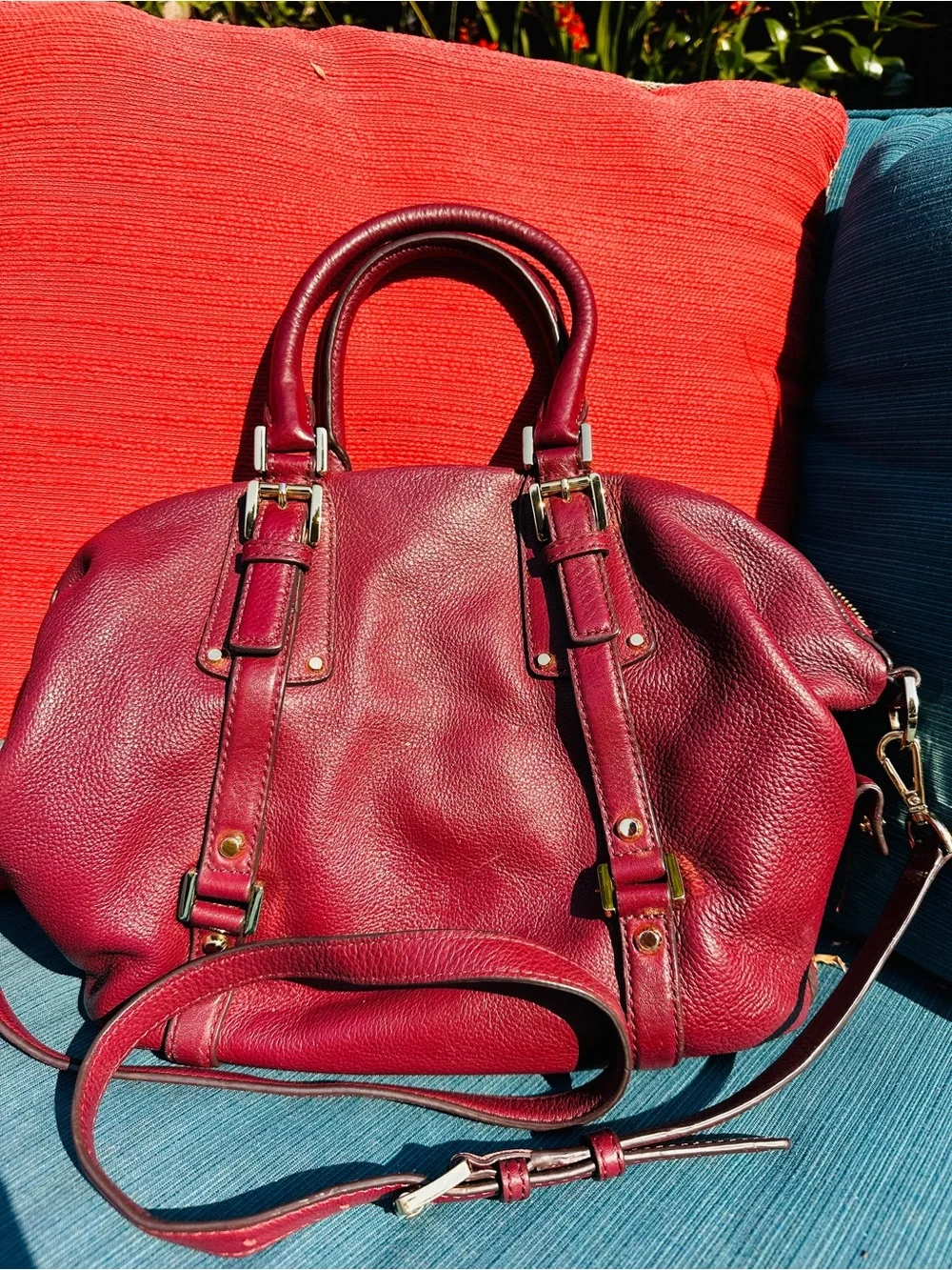 Michael Kors Plum Leather Satchel with Gold Hardware